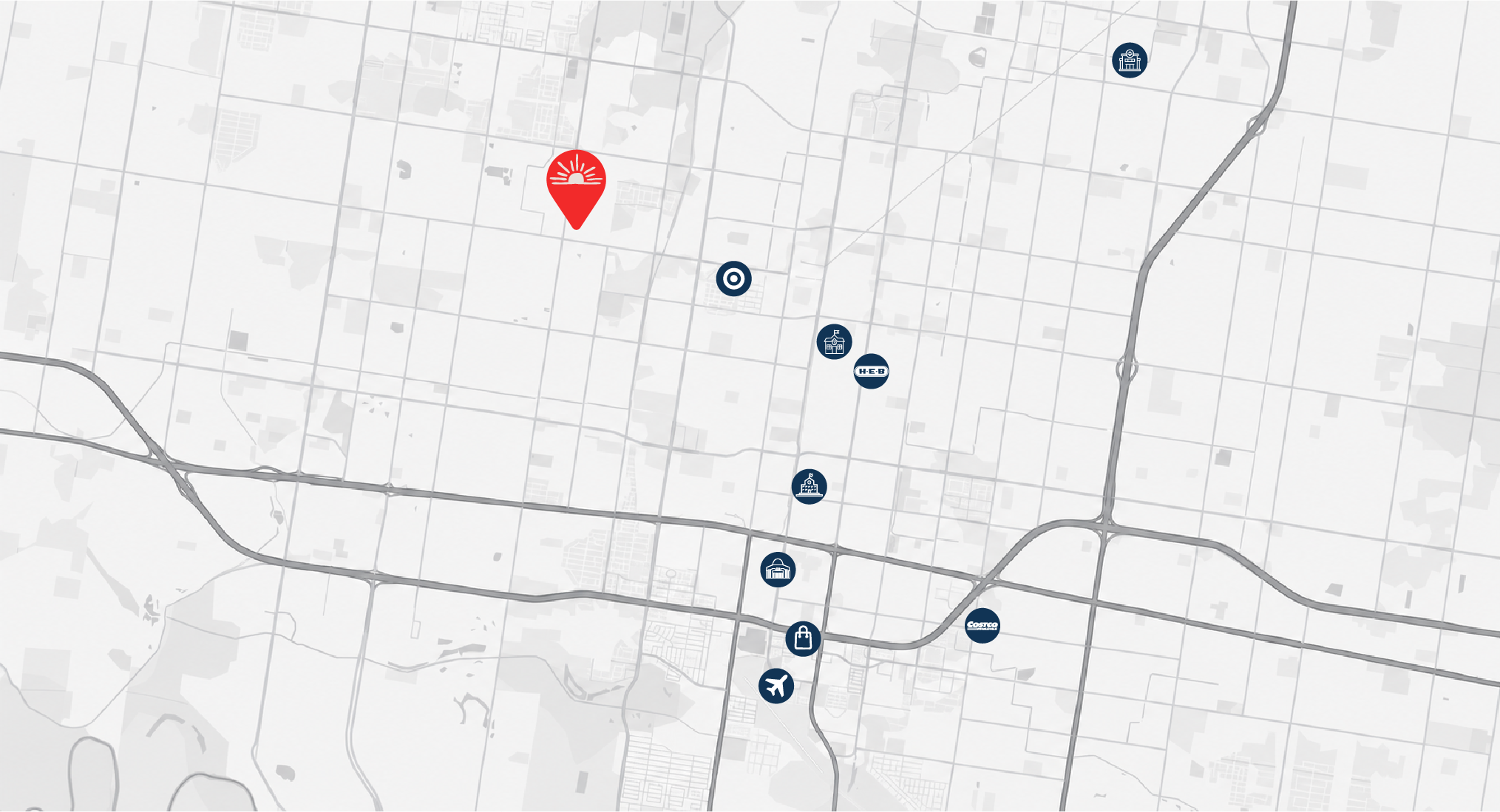 Mapa de North McAllen con Sunset Valley y los lugares cercanos señalados