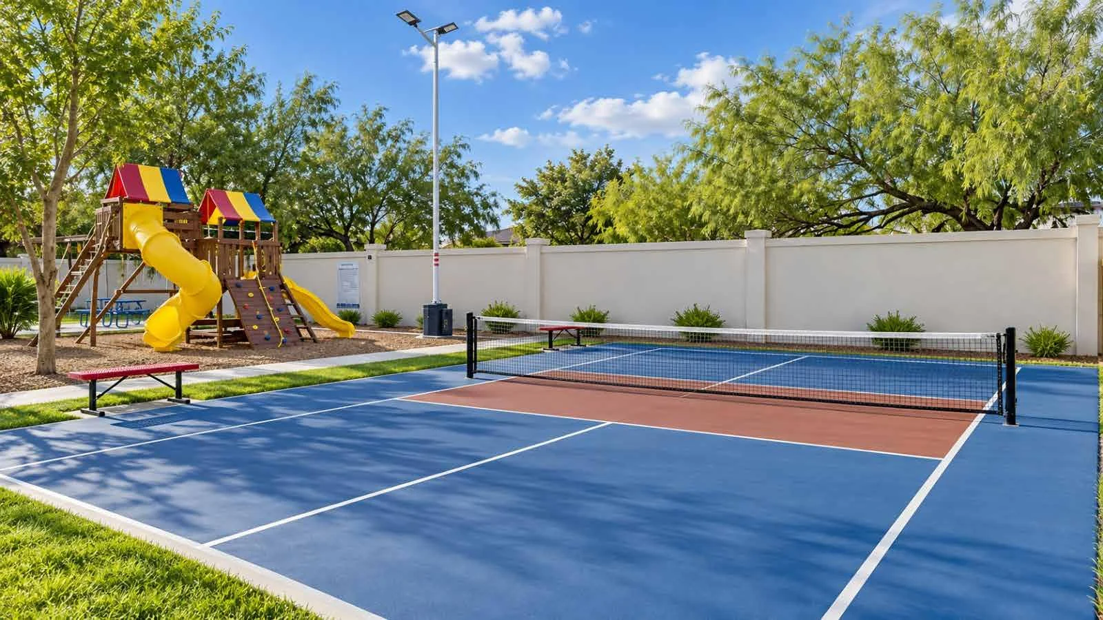 Cancha de pickleball y área infantil de Sunset Valley